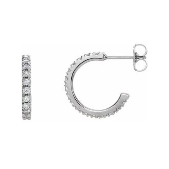 14K White Gold Plated French-Set Huggie Earrings